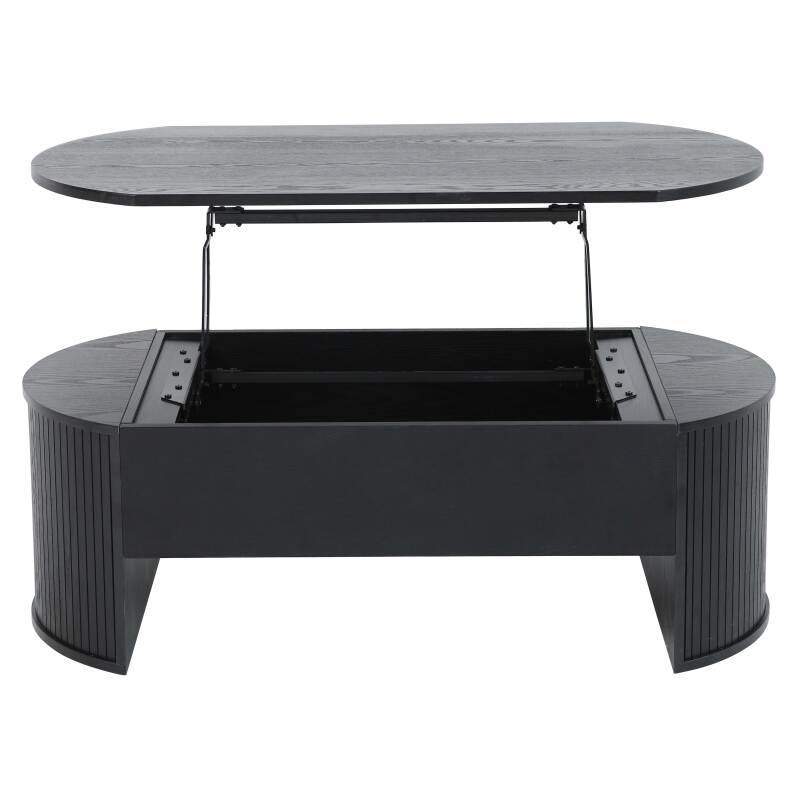 Table basse ovale relevable en mélaminé effet bois