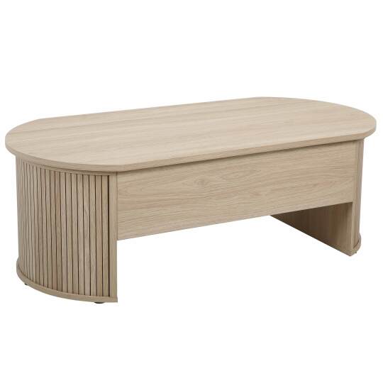 Table basse ovale relevable en mélaminé effet bois