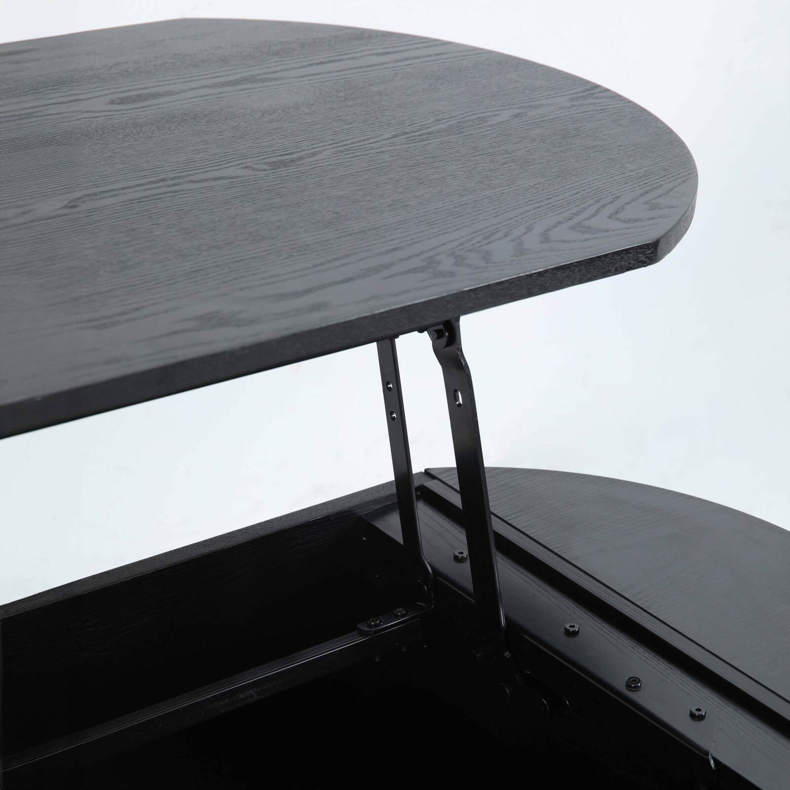 Table basse ovale relevable en mélaminé effet bois