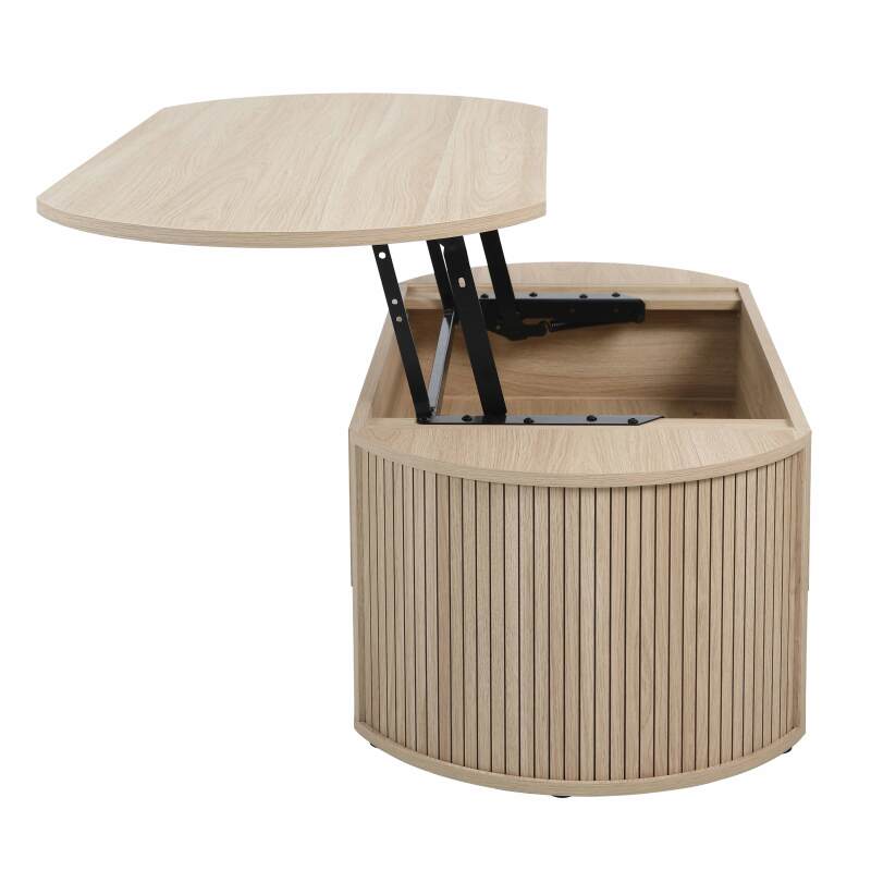 Table basse ovale relevable en mélaminé effet bois (6/7)