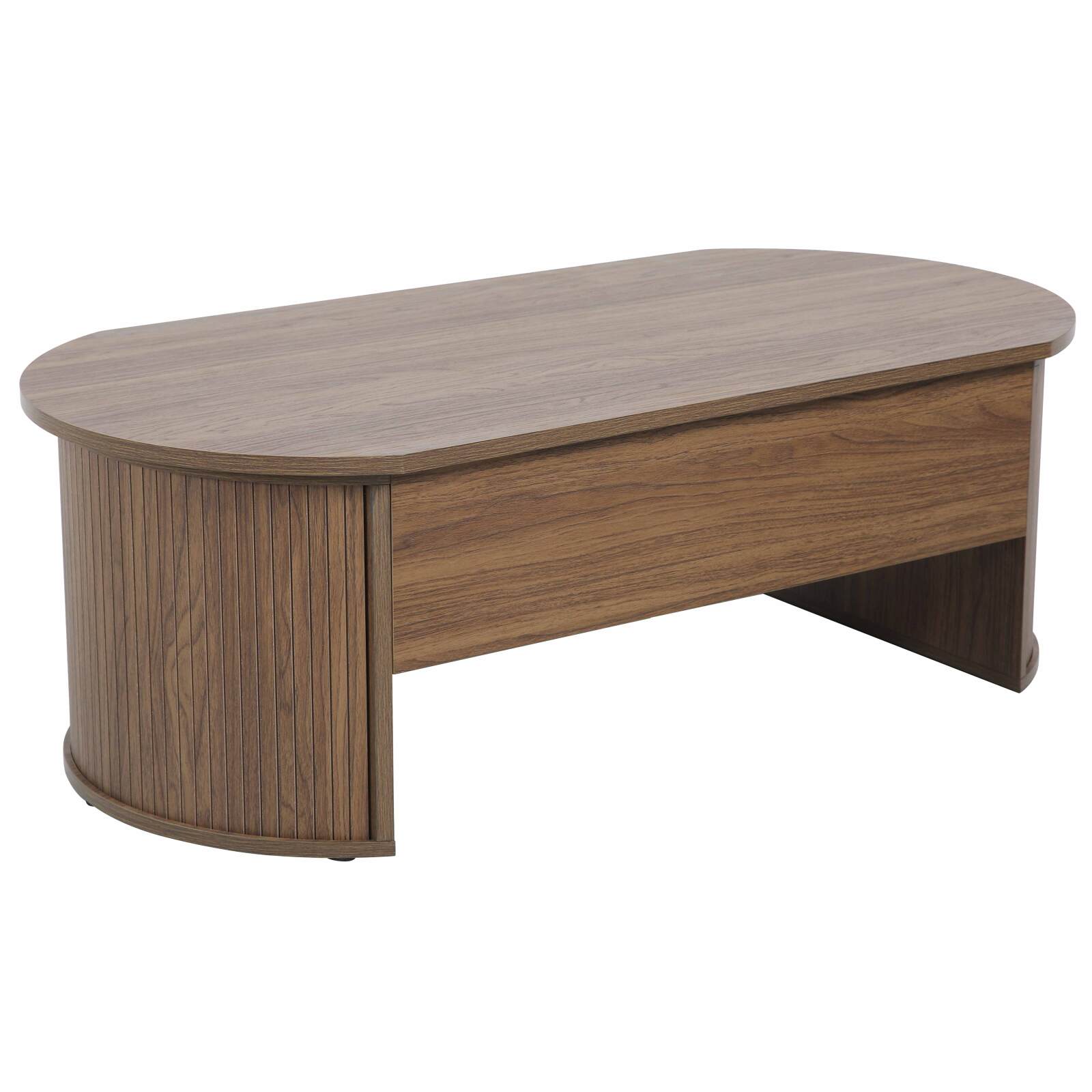 Table basse ovale relevable en mélaminé effet bois