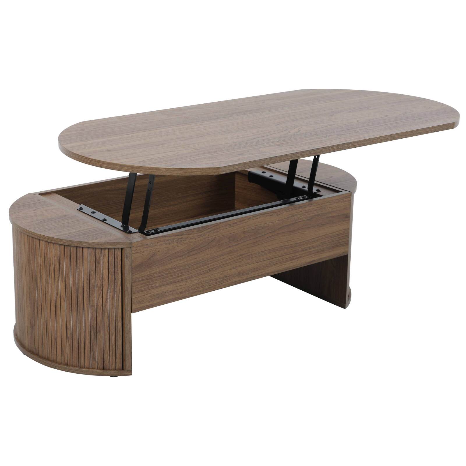 Table basse ovale relevable en mélaminé effet bois