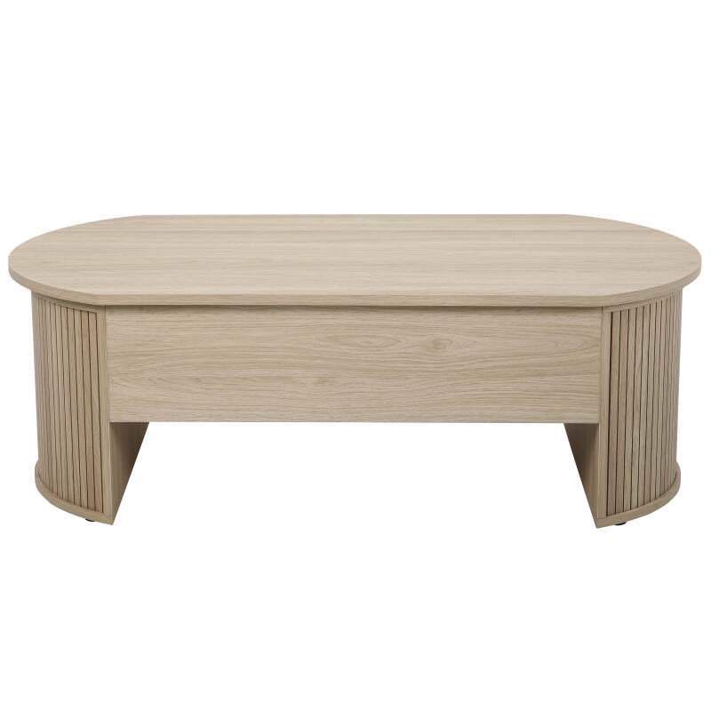 Table basse ovale relevable en mélaminé effet bois (4/7)