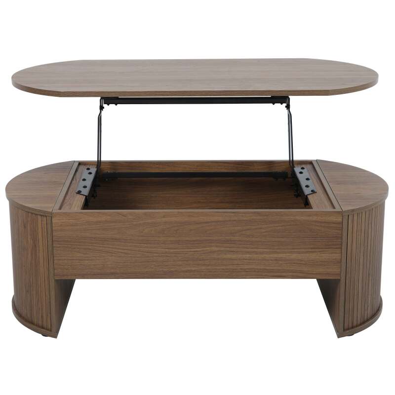 Table basse ovale relevable en mélaminé effet bois (5/7)