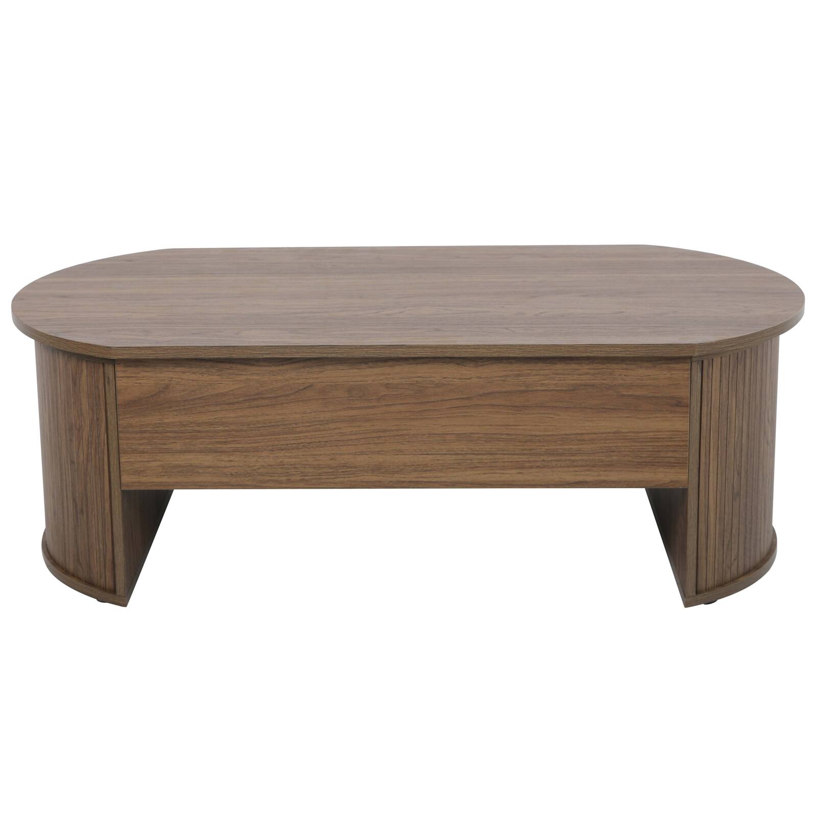 Table basse ovale relevable en mélaminé effet bois