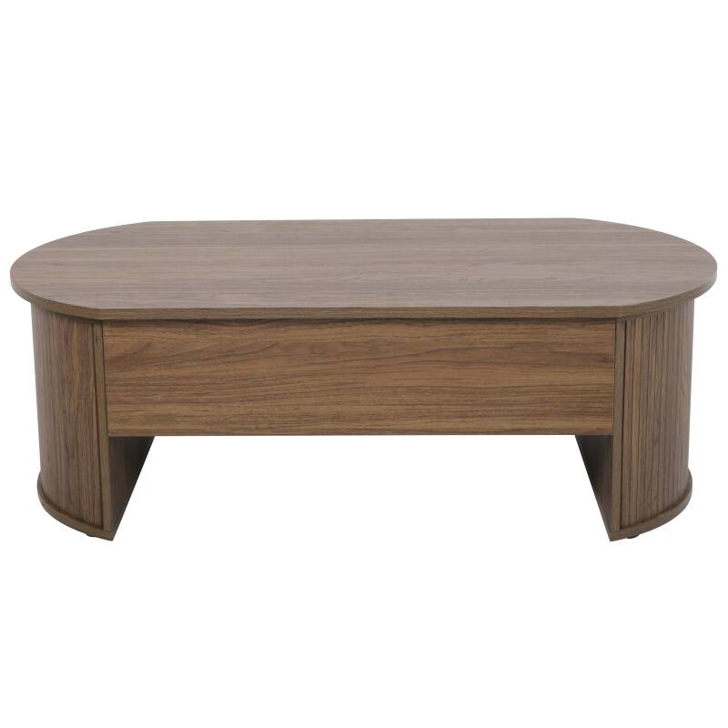 Table basse ovale relevable en mélaminé effet bois (4/7)