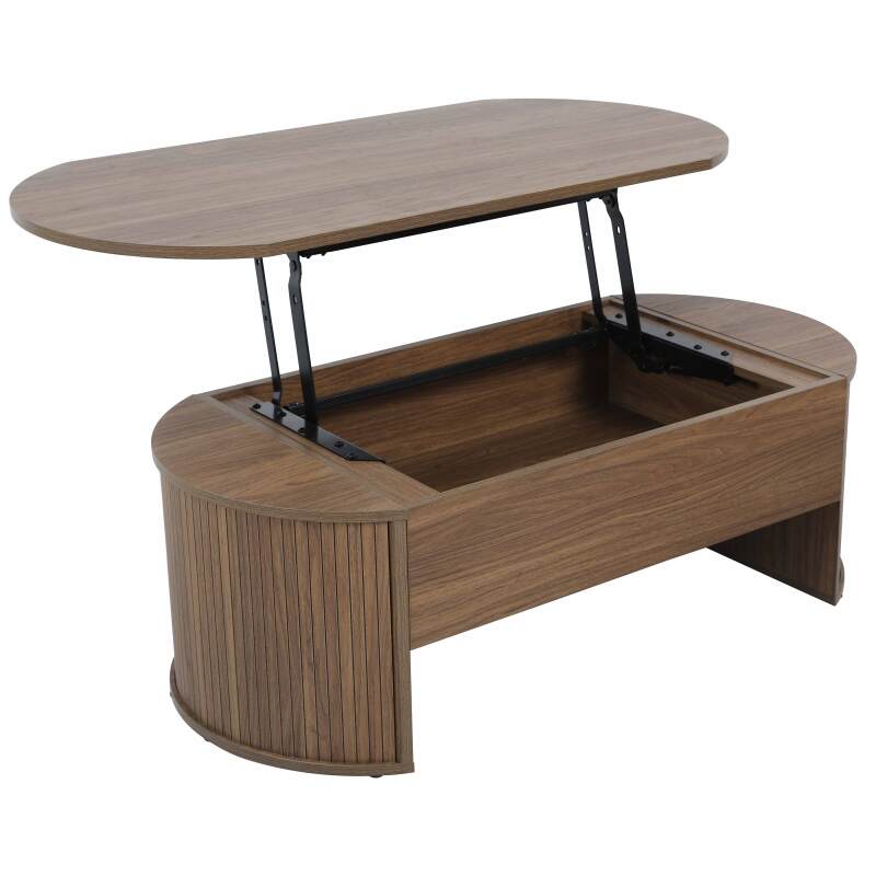 Table basse ovale relevable en mélaminé effet bois (3/7)