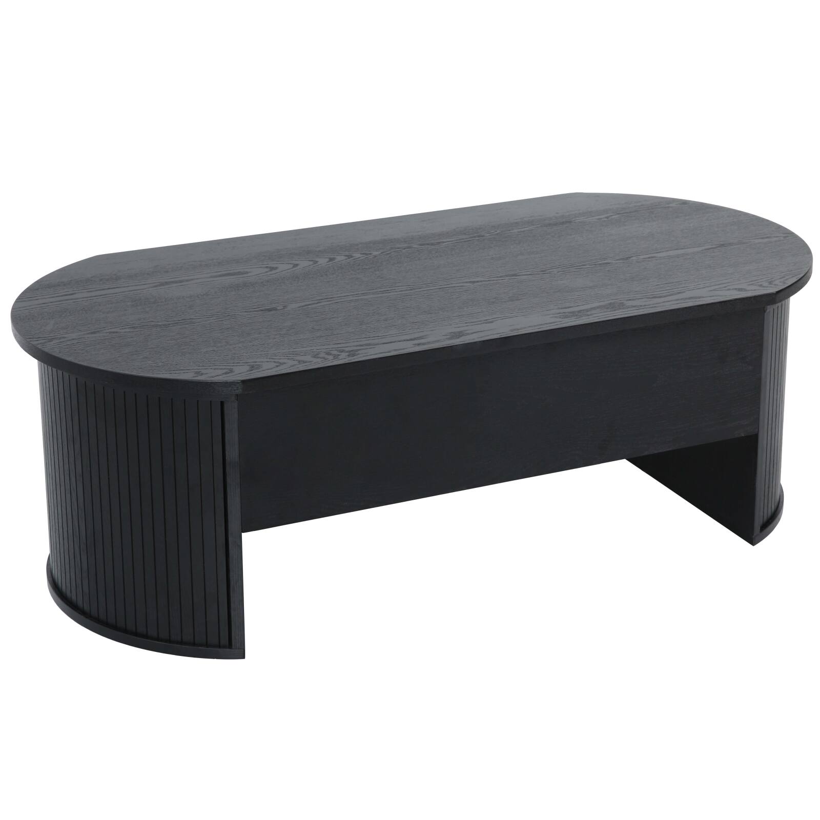 Table basse ovale relevable en mélaminé effet bois