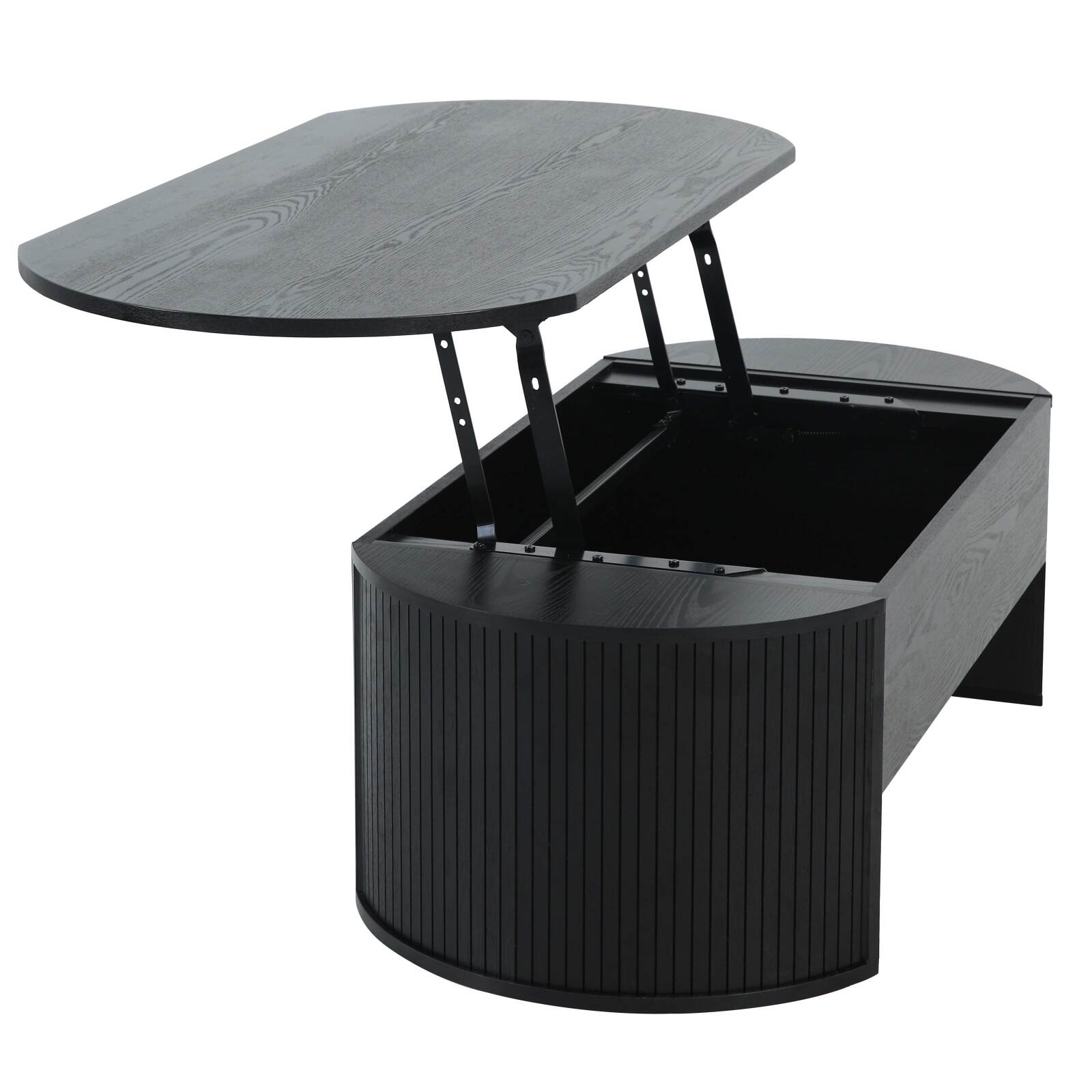 Table basse ovale relevable en mélaminé effet bois