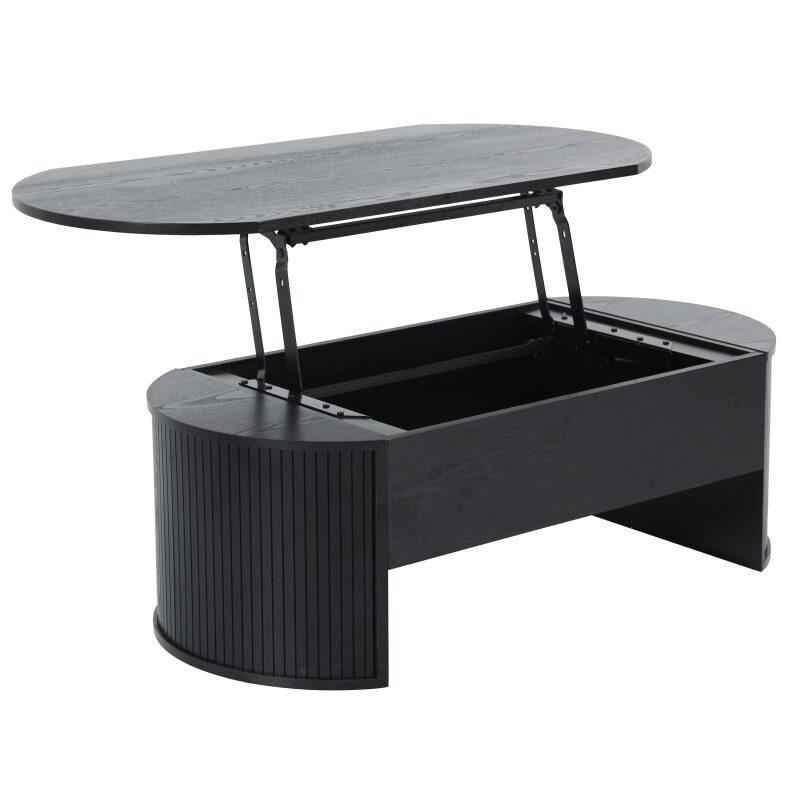 Table basse ovale relevable en mélaminé effet bois