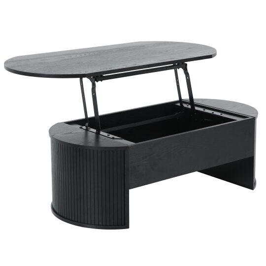 Table basse ovale relevable en mélaminé effet bois
