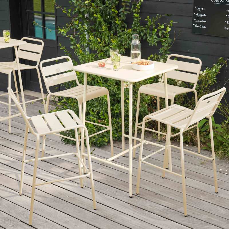 Table haute de jardin carrée en métal 70x70 cm et 4 chaises hautes - Ambiance