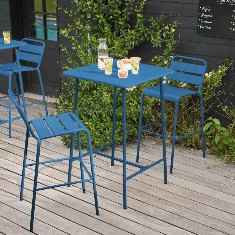 Table haute de jardin bistrot carrée en métal 70x70 cm et 2 chaises hautes - Ambiance