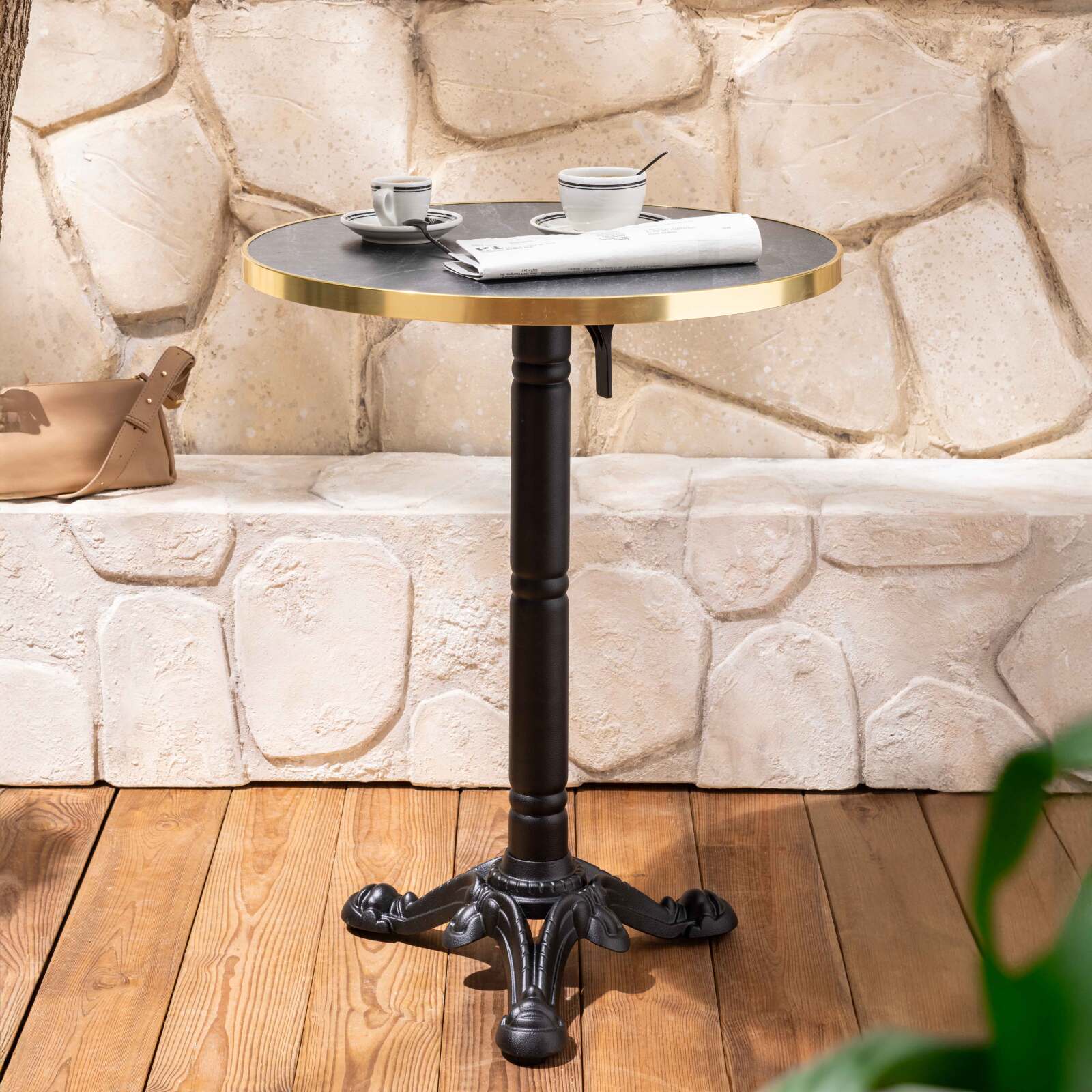 Table à manger ronde inclinable Ø 60 cm en contreplaqué avec revêtement stratifié et bords en aluminium