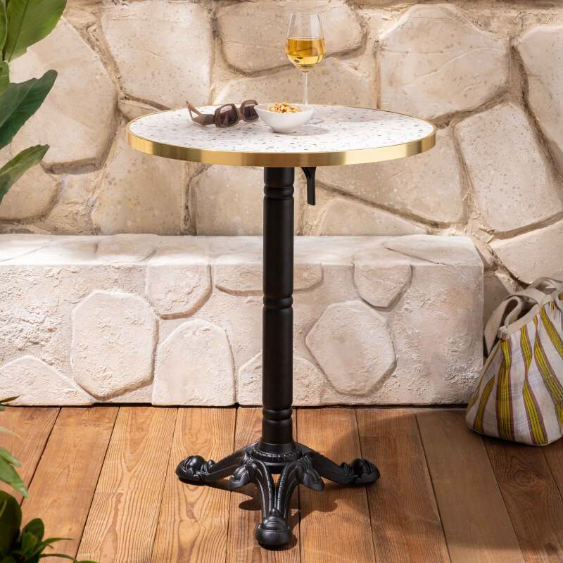 Table à manger ronde inclinable Ø 60 cm en contreplaqué avec revêtement stratifié et bords en aluminium