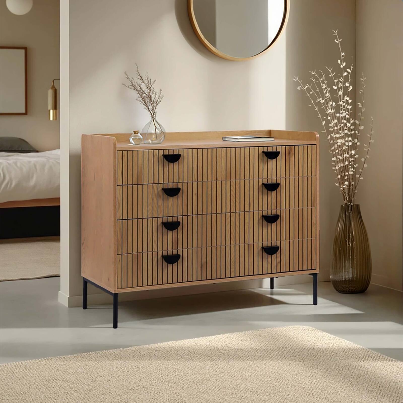 Commode à 5 tiroirs en MDF décor mélaminé 100 cm