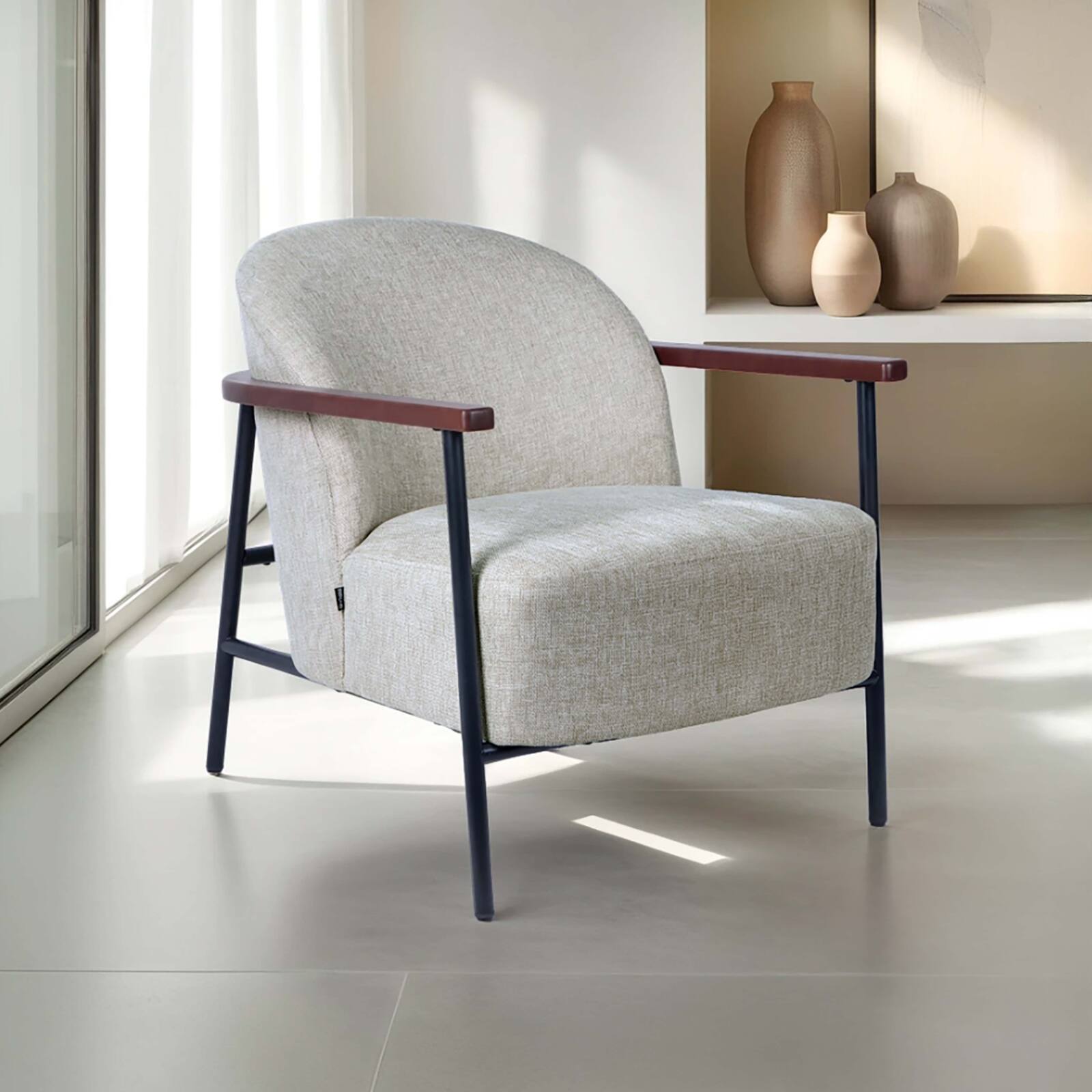 Fauteuil relax en acier, bois et tissu