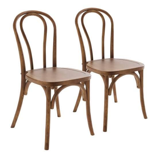 Lot de 2 chaises style bistrot en bois d'orme foncé