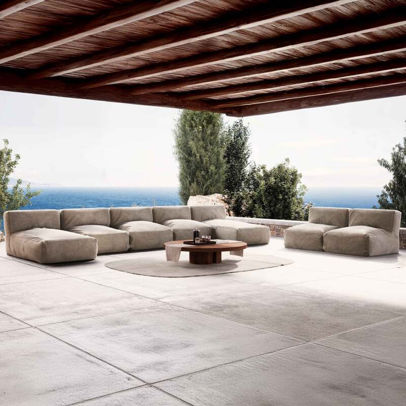 Salon de jardin modulable avec 5 fauteuils et 2 méridiennes 