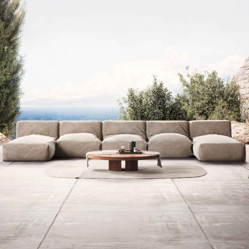 Salon de jardin modulable avec 3 fauteuils et 2 méridiennes