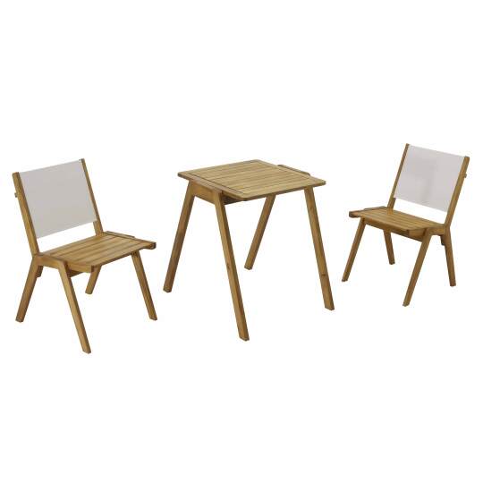 Table de jardin carrée 67 x 80 x 76 cm en bois d'eucalyptus FSC® et 2 chaises