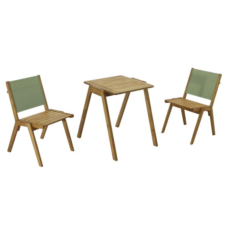Table de jardin carrée 67 x 80 x 76 cm en bois d'eucalyptus FSC® et 2 chaises