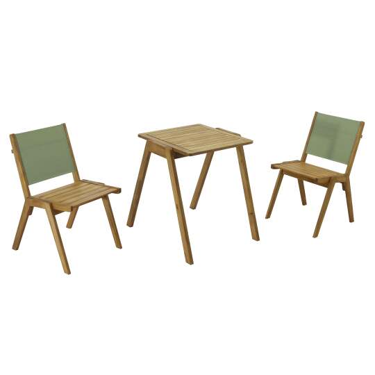 Table de jardin en bois d'eucalyptus FSC® 80x60 cm et 2 chaises en textilène | Oviala