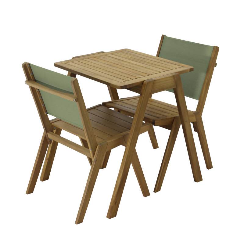 Table de jardin carrée 67 x 80 x 76 cm en bois d'eucalyptus FSC® et 2 chaises