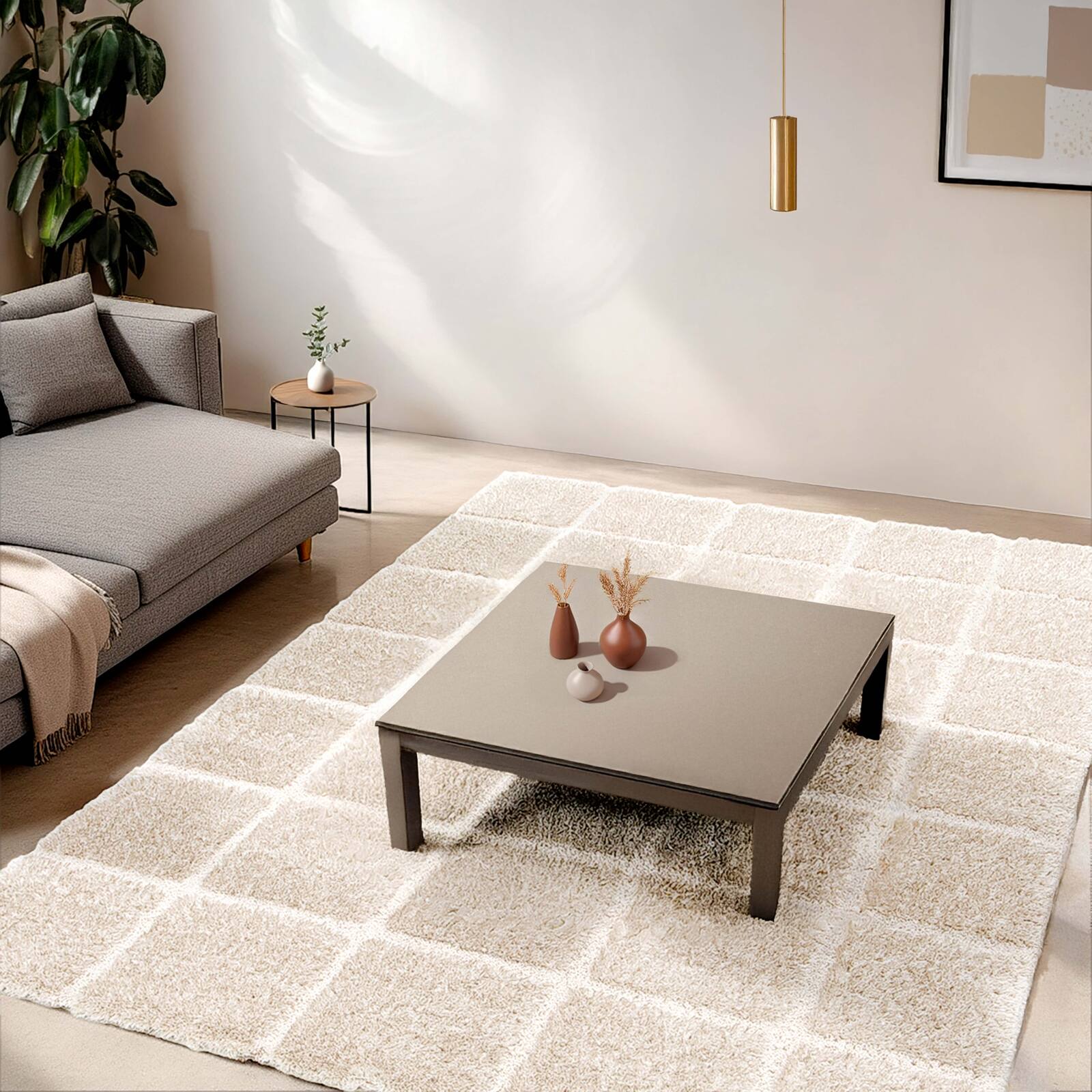 Tapis shaggy rectangulaire en polyester recyclé à poils longs