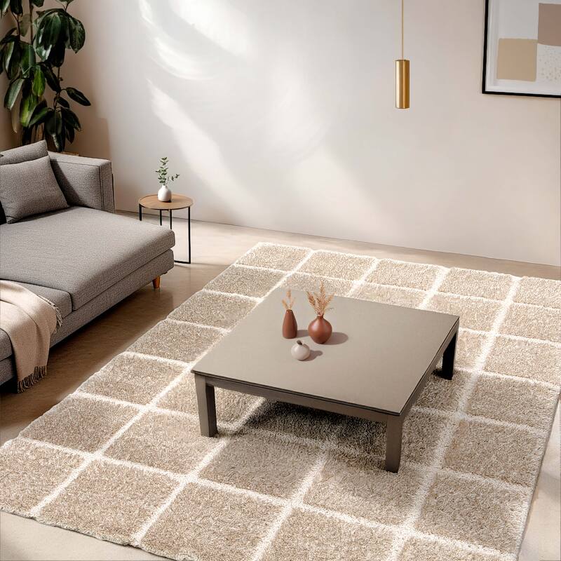 Tapis shaggy rectangulaire en polyester recyclé à poils longs