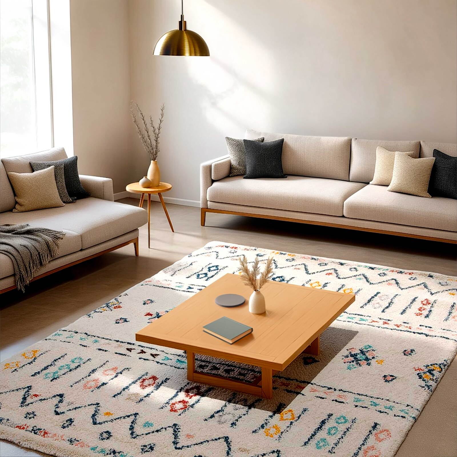 Tapis rectangulaire en polypropylène motif ethnique à poils longs