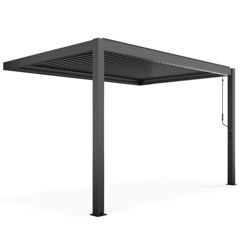 Pergola bioclimatique adossée 4x3m en aluminium gris anthracite