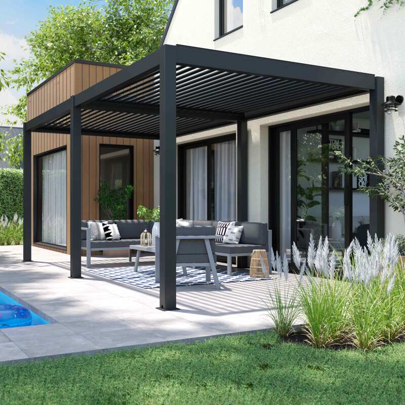 Pergola bioclimatique autoportée 6x3m en aluminium gris anthracite (3/5)