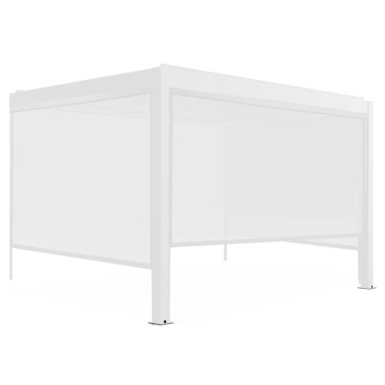Pergola bioclimatique adossée 4x3m motorisée/éclairée en aluminium blanc avec 1, 2 ou 3 stores