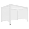 Pergola bioclimatique adossée 4x3m motorisée/éclairée en aluminium blanc avec 1, 2 ou 3 stores