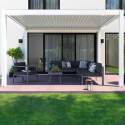 Pergola bioclimatique adossée 4x3m motorisée/éclairée en aluminium blanc avec 1, 2 ou 3 stores