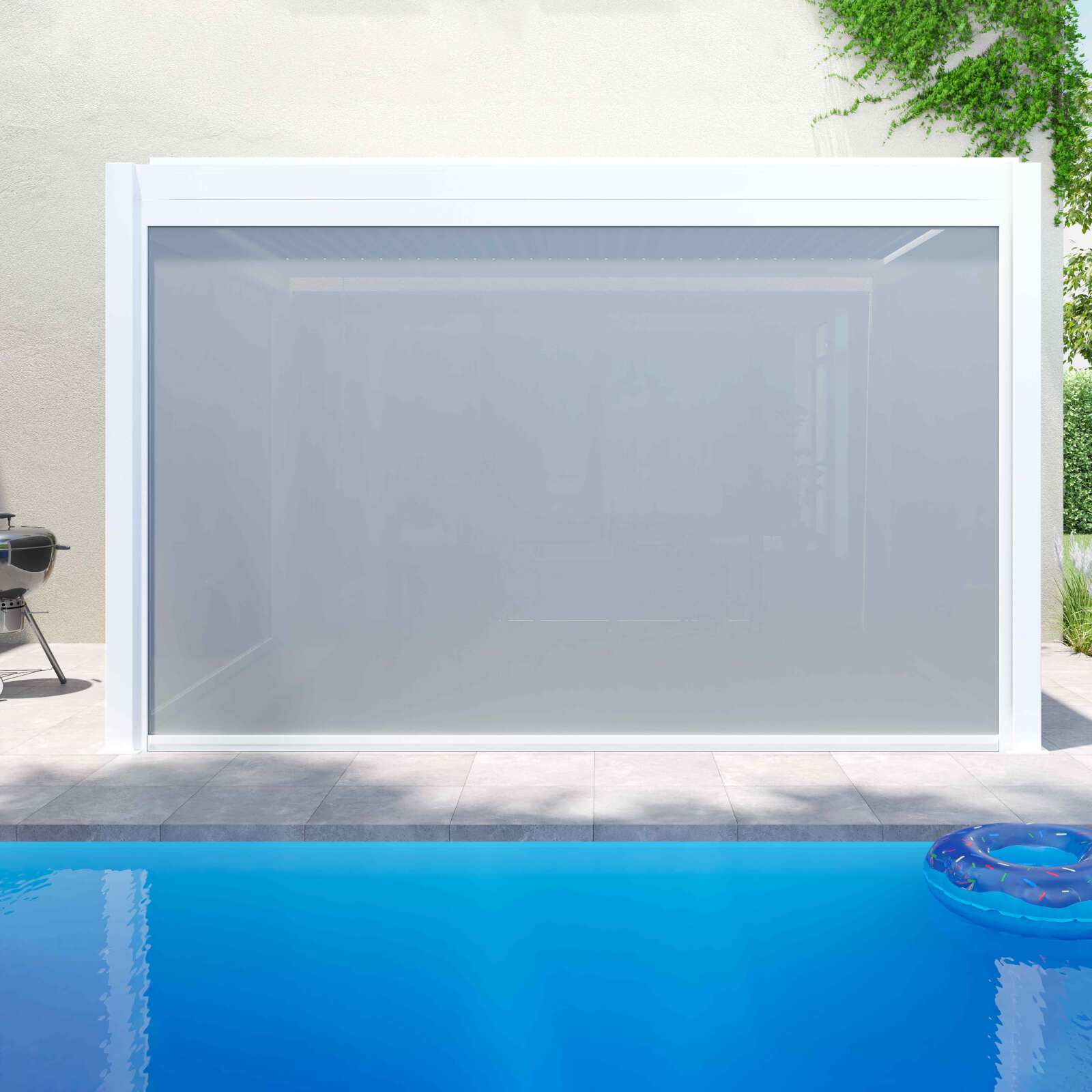 Pergola bioclimatique autoportée 4x3m en aluminium blanc avec 1, 2 ou 3 stores