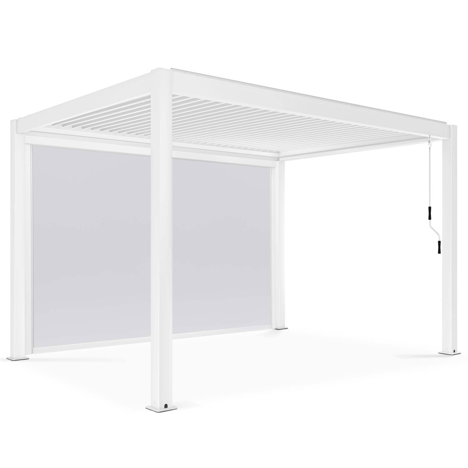 Pergola bioclimatique autoportée 4x3m en aluminium blanc avec 1, 2 ou 3 stores