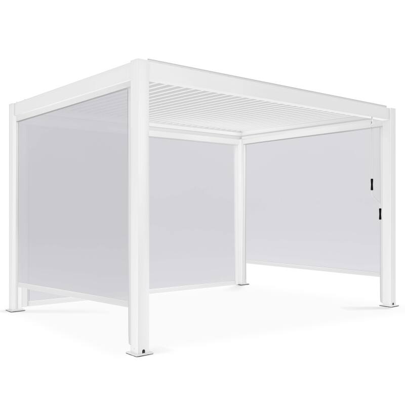 Pergola bioclimatique autoportée 4x3m en aluminium blanc avec 1, 2 ou 3 stores