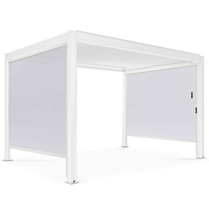 Pergola bioclimatique autoportée 4x3m en aluminium blanc avec 1, 2 ou 3 stores