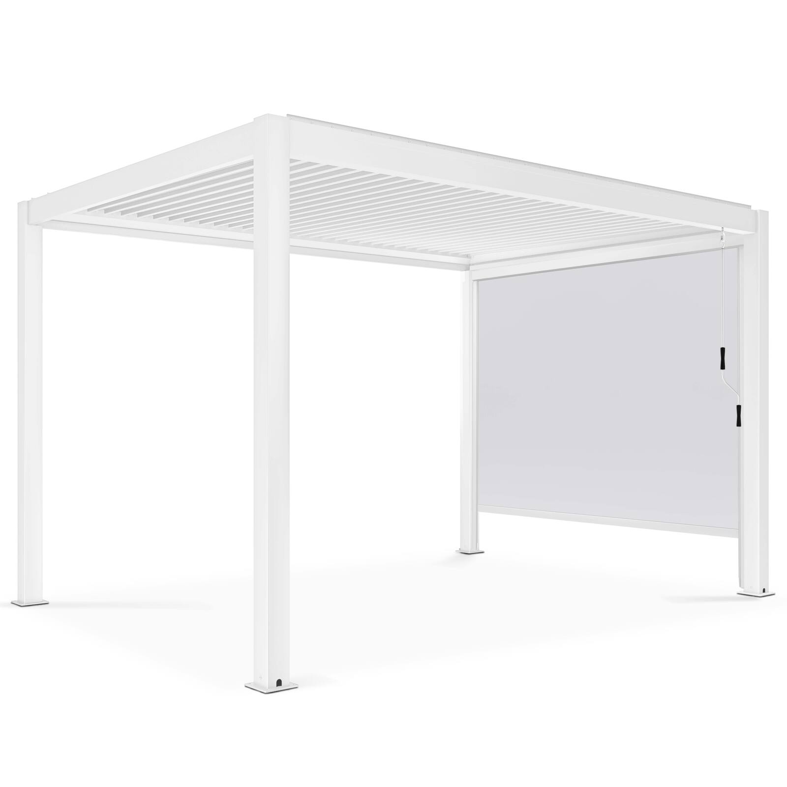 Pergola bioclimatique autoportée 4x3m en aluminium blanc avec 1, 2 ou 3 stores Pergola bioclimatique autoportée 4x3m en aluminium blanc avec 1, 2 ou 3 stores