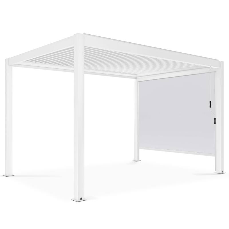 Pergola bioclimatique autoportée 4x3m en aluminium blanc avec 1, 2 ou 3 stores