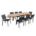 Table de jardin extensible rectangulaire en polywood 180/220 cm avec 6 chaises et 2 chaises avec accoudoirs