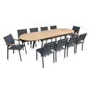 Table de jardin extensible rectangulaire en polywood 220/280 cm avec 8 chaises et 2 chaises avec accoudoirs