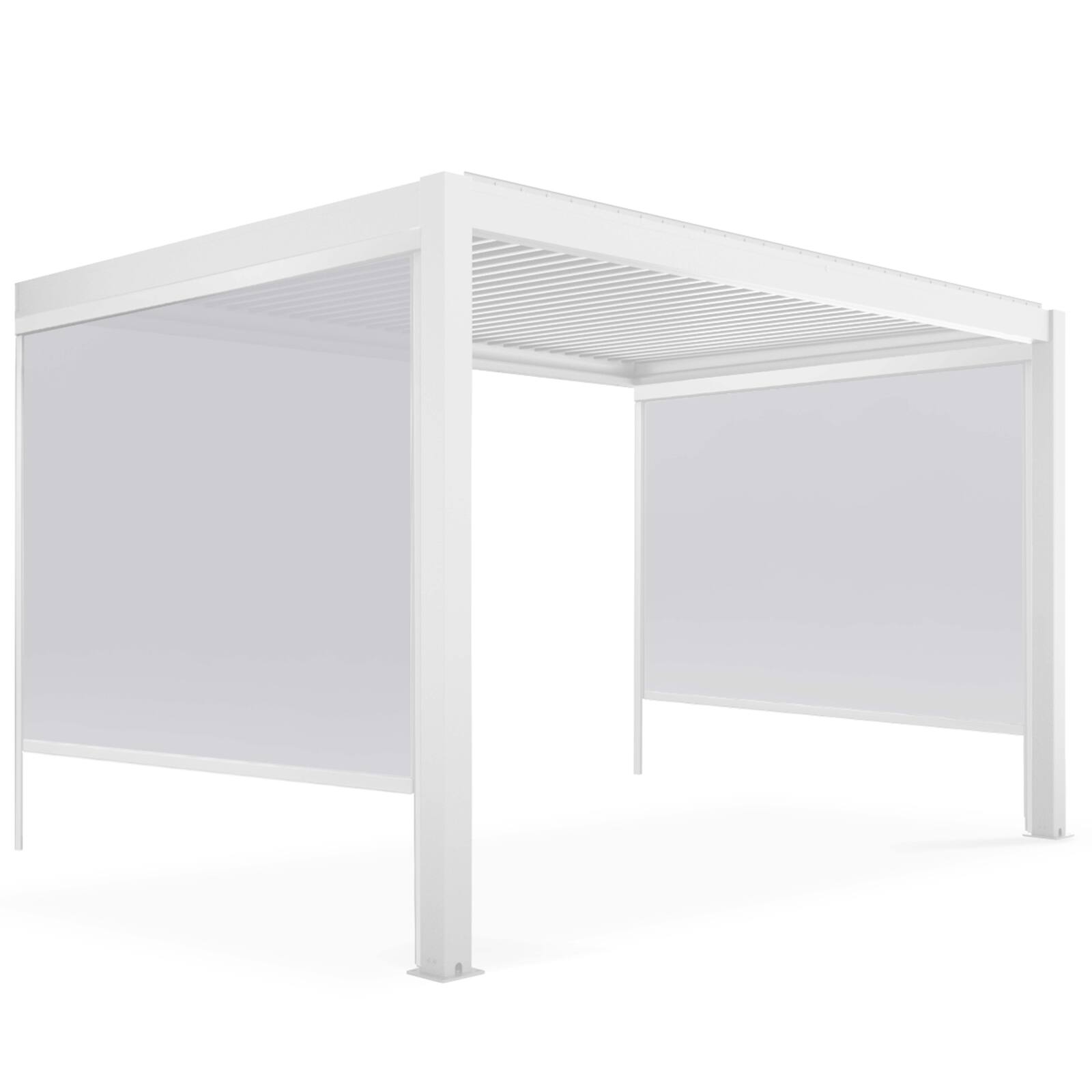 Pergola bioclimatique adossée 4x3m en aluminium blanc avec 1, 2 ou 3 stores