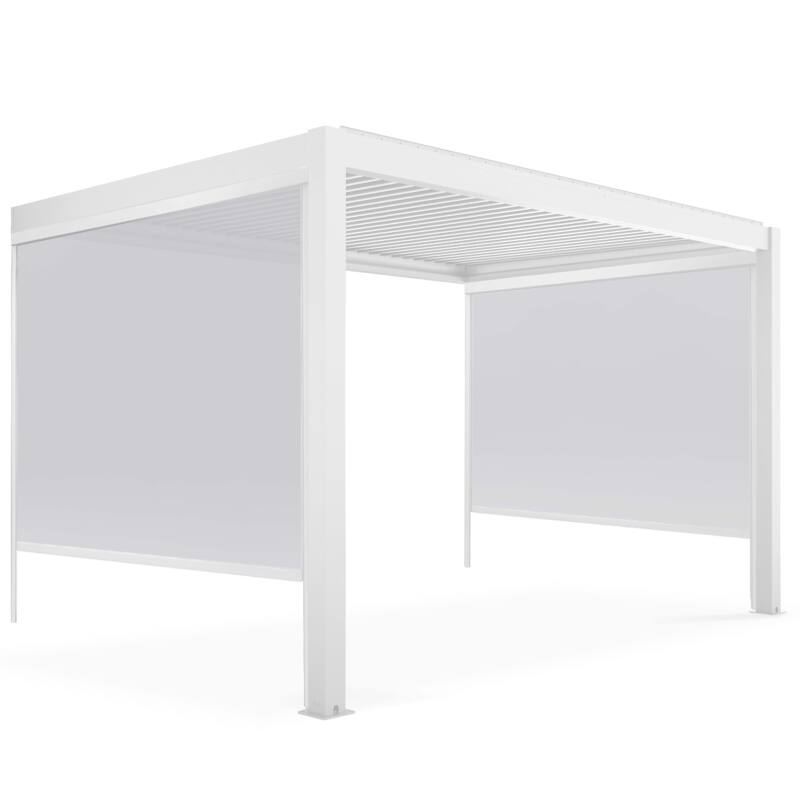 Pergola bioclimatique adossée 4x3m en aluminium blanc avec 1, 2 ou 3 stores