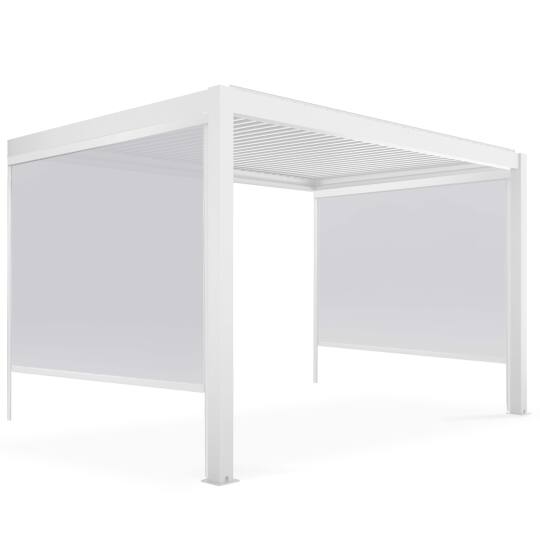 Pergola bioclimatique adossée 4x3m en aluminium blanc avec 1, 2 ou 3 stores | Oviala