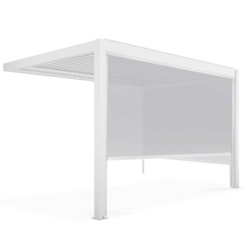 Pergola bioclimatique adossée 4x3m en aluminium blanc avec 1, 2 ou 3 stores