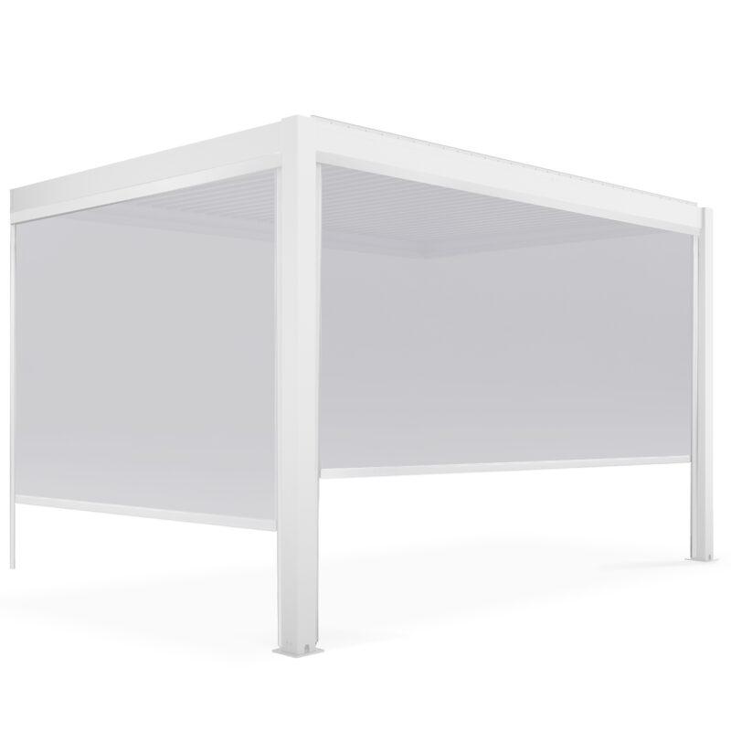 Pergola bioclimatique adossée 4x3m en aluminium blanc avec 1, 2 ou 3 stores