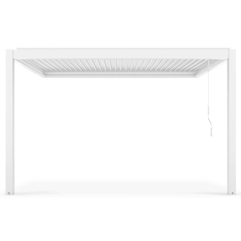 Pergola bioclimatique adossée 4x3m en aluminium blanc avec 1, 2 ou 3 stores